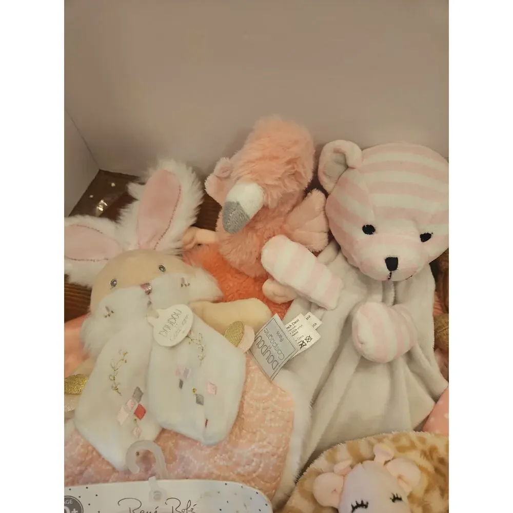 Assorted Brand Lovey Security Blanket Lot Plush Neutral Girl 16 Pcs Various Size